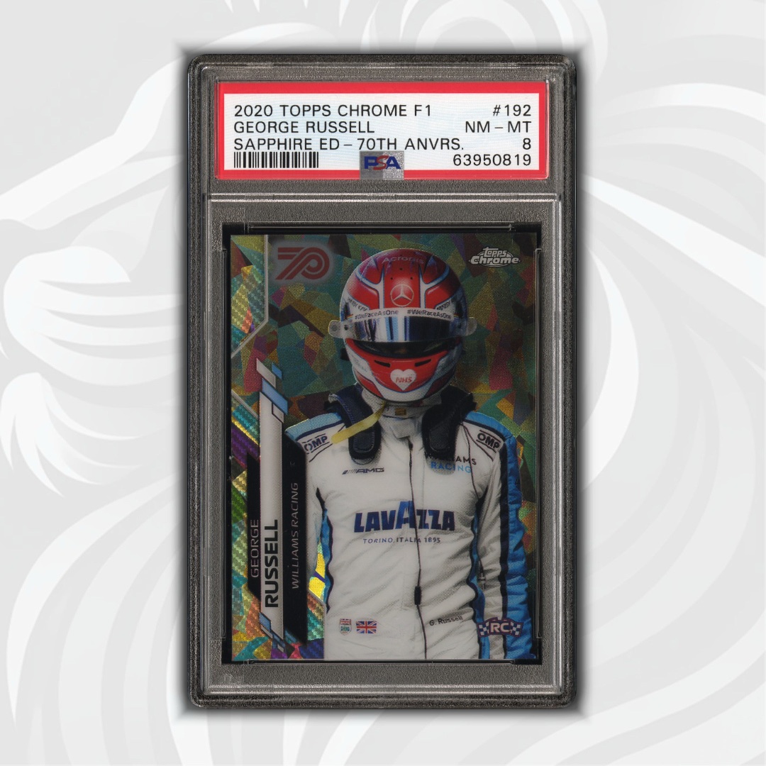 PSA 8 - 15/70 George Russell #192 - Sapphire Edition 70th Anniversary - 2020 Topps Chrome F1 - Front