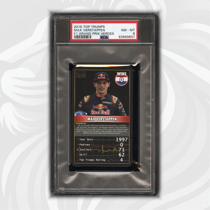 PSA 8 - Max Verstappen -  0 Wins - Top Trumps - 2016 Grand Prix Heroes - reprint