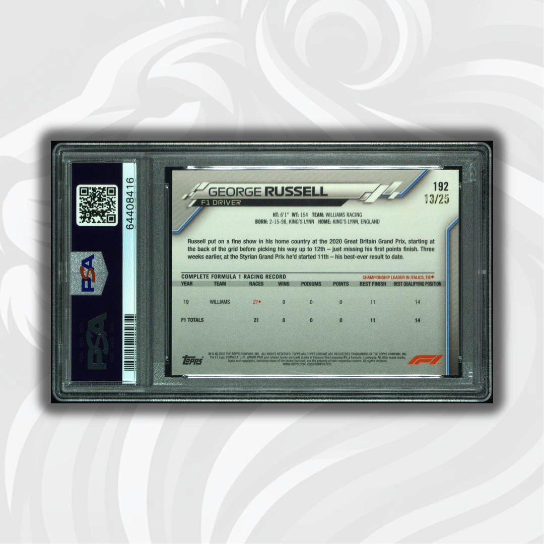 PSA 8.5 RC - 13/25 George Russell #192 - Sapphire - Orange - 2020 Chrome F1