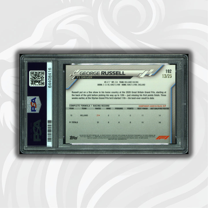 PSA 8.5 RC - 13/25 George Russell #192 - Sapphire - Orange - 2020 Chrome F1