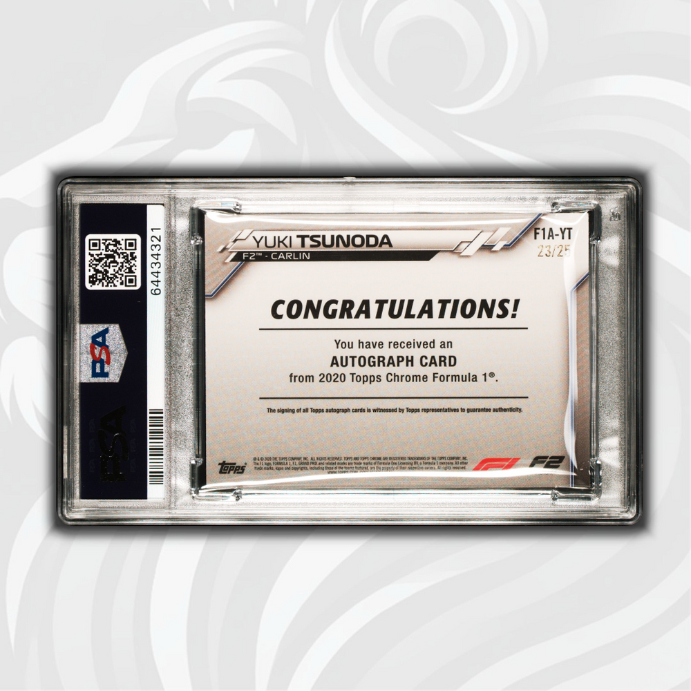 PSA 9/10 - Yuki Tsunoda #YT - Orange Refractor Autograph - 2020 Topps Chrome F1 - Back