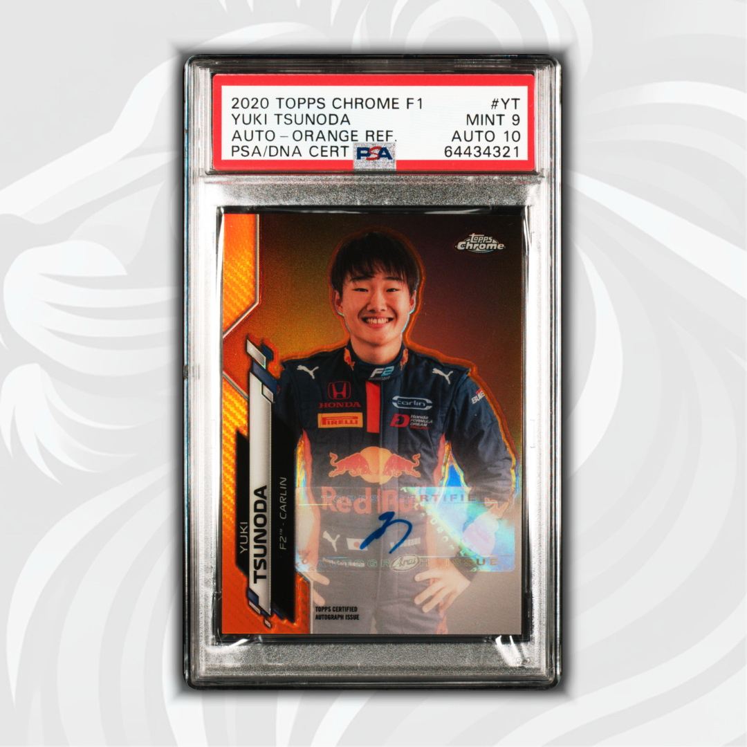 PSA 9/10 - Yuki Tsunoda #YT - Orange Refractor Autograph - 2020 Topps Chrome F1 - Front