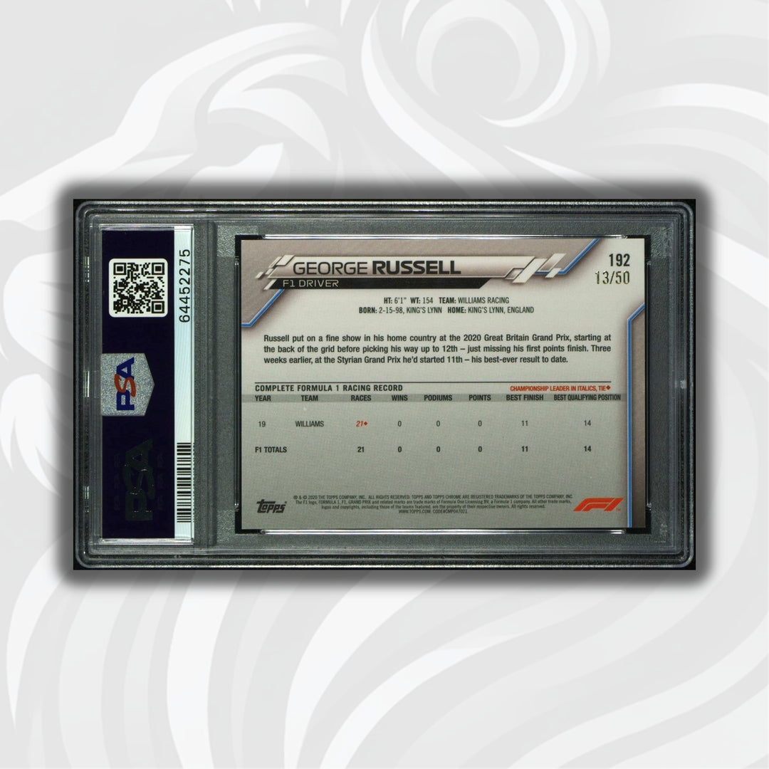 PSA 8 - 13/50 George Russell #192 - Sapphire - Gold - 2020 Topps Chrome F1 - Rookie Card