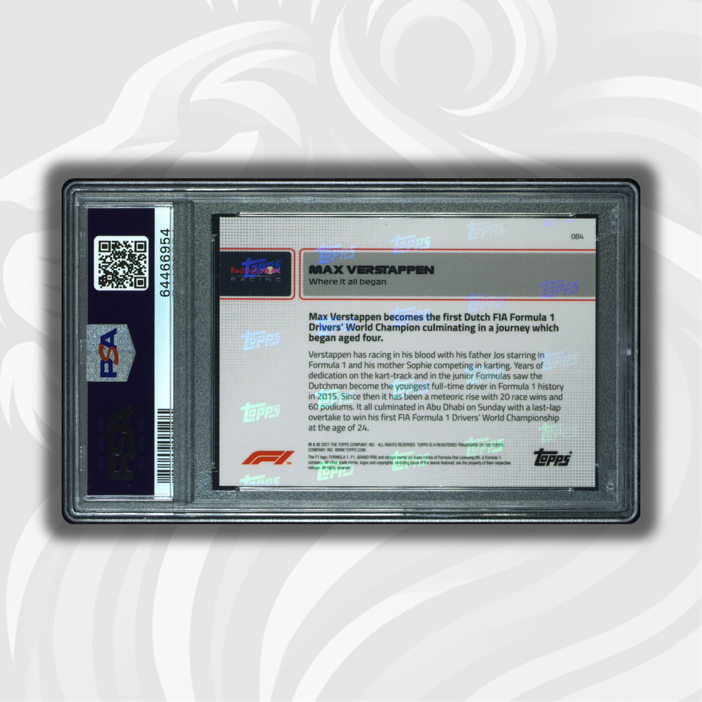 PSA 10 - 90/99 Max Verstappen #84 - 2021 Topps Now Formula 1 - Dark Blue - Back