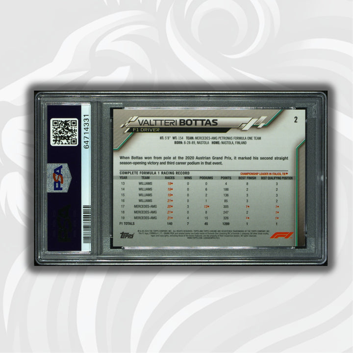 PSA 10 - Valtteri Bottas #2 – 2020 Topps Chrome F1 Sapphire Edition