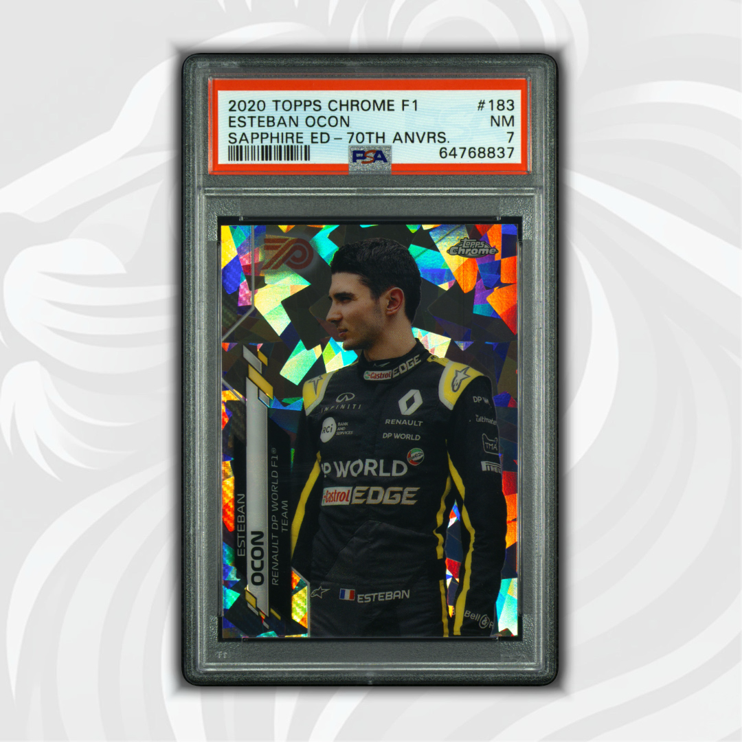 PSA 7 - Esteban Ocon #183 - Sapphire Ed 70th Anvrs - 2020 Topps Chrome F1 - Front