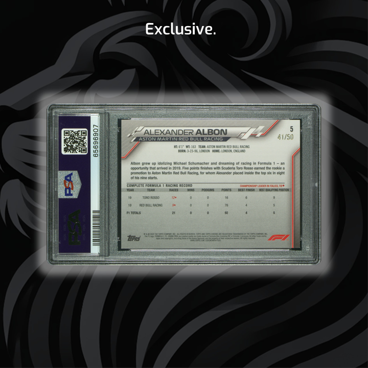 PSA 8 - 41/50 Alexander Albon #5 - 2020 Topps Chrome F1 - Sapphire Edition SP Gold - Back