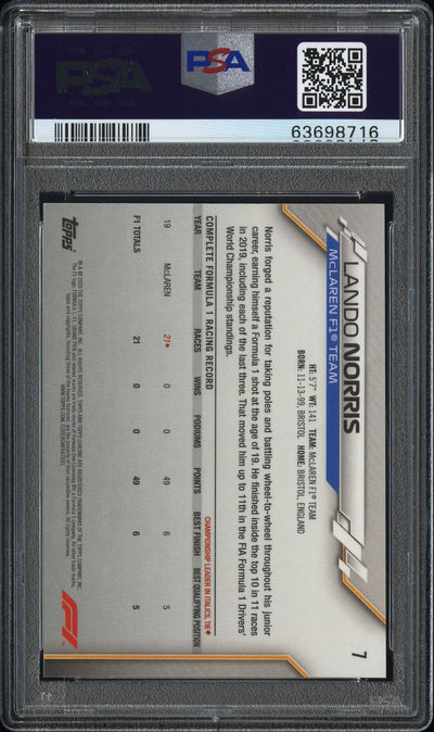 PSA 10 - Lando Norris #7 - Sapphire Edition SP - 2020 Topps Chrome F1
