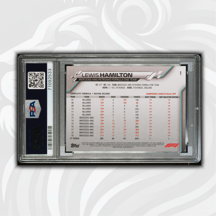 PSA 9 Lewis Hamilton #1 - Sapphire Edition - 2020 Topps Chrome F1