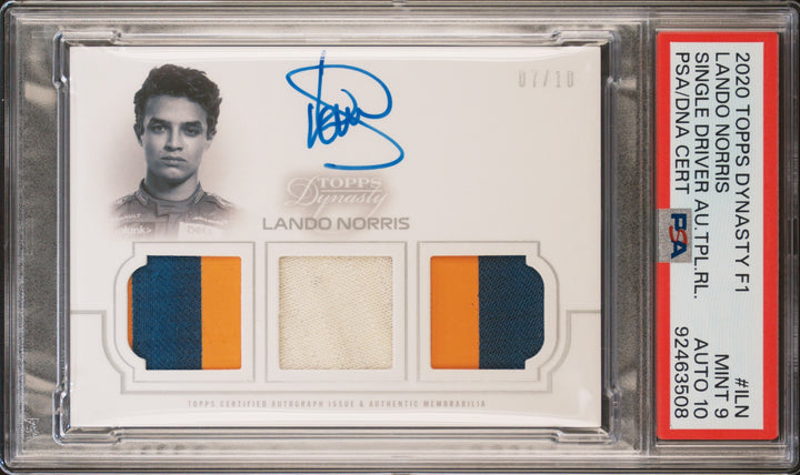 7/10 Lando Norris #4 - TRA-ILN - Auto Triple Patch - 2020 Topps Dynasty F1 - PSA 10&9
