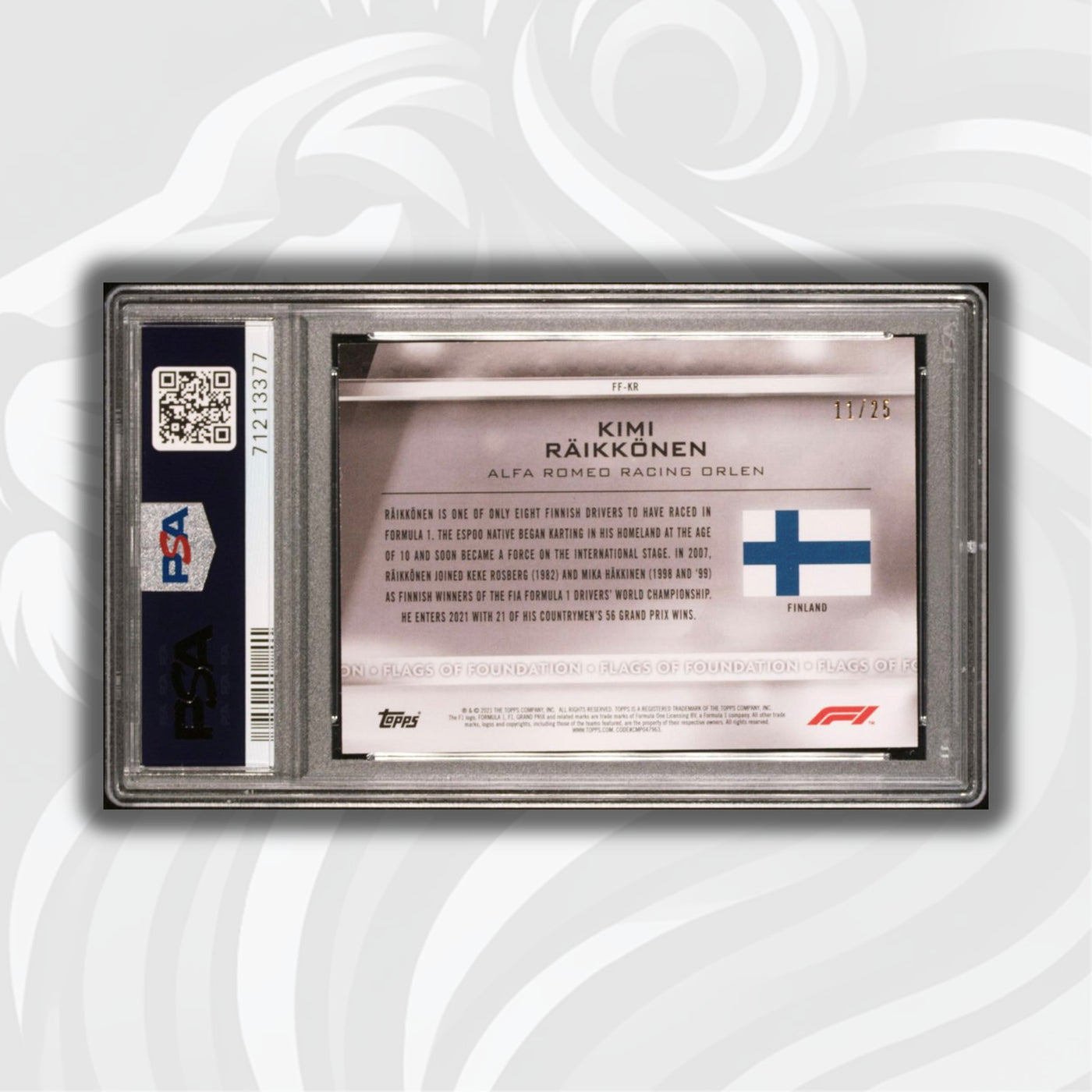 PSA 9 - /25 Kimi Raikkonen #FF-KM - Flags Of Foundation - Orange