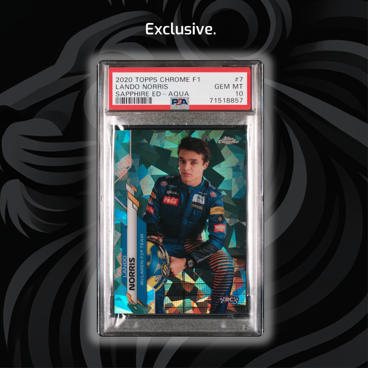 PSA 10 - 75/99 Lando Norris #7 - 2020 Topps Chrome F1 - Sapphire ED Aqua - Front