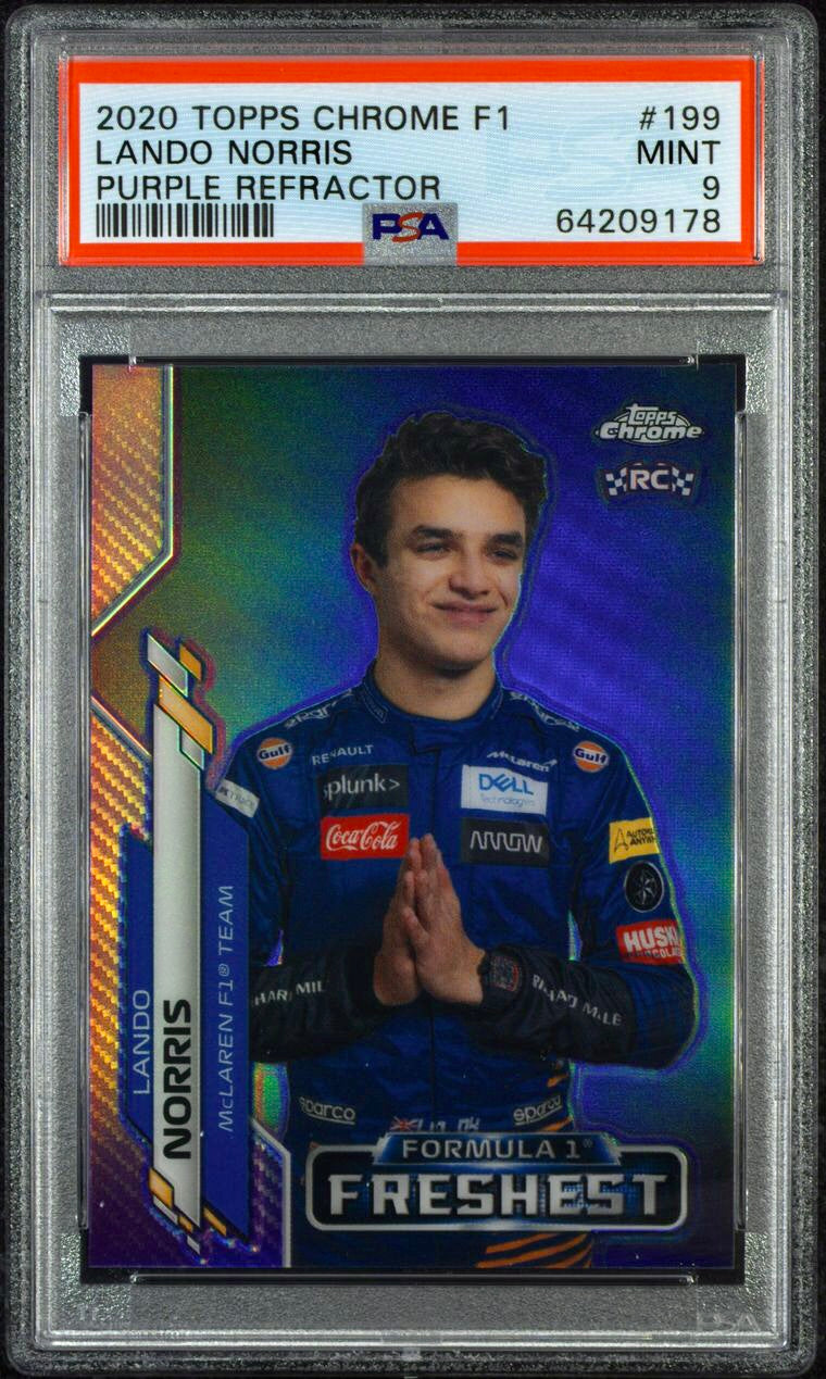 PSA 9 - 296/399 Lando Norris #199 - Purple Refractor - Rookie Card