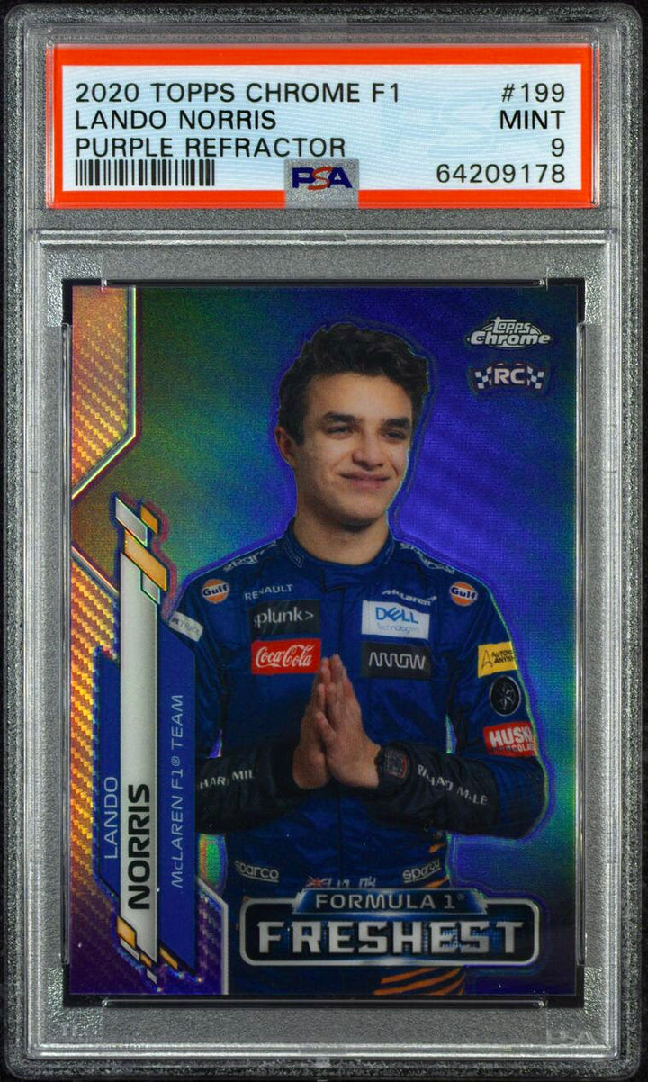 PSA 9 - 296/399 Lando Norris #199 - Purple Refractor - Rookie Card