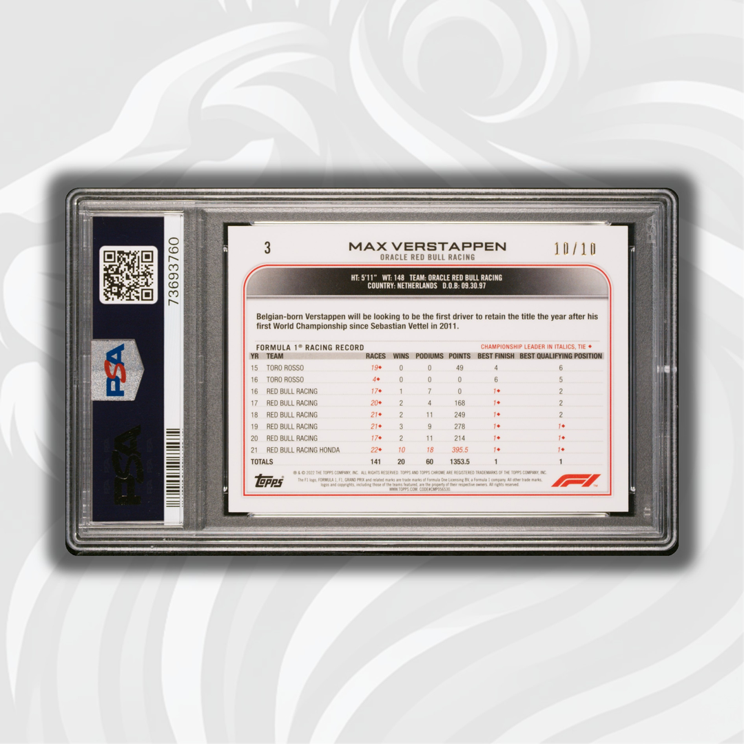 PSA 10 - 10/10 Max Verstappen #3 -  Sapphire Edition - Purple - Retaining his title.