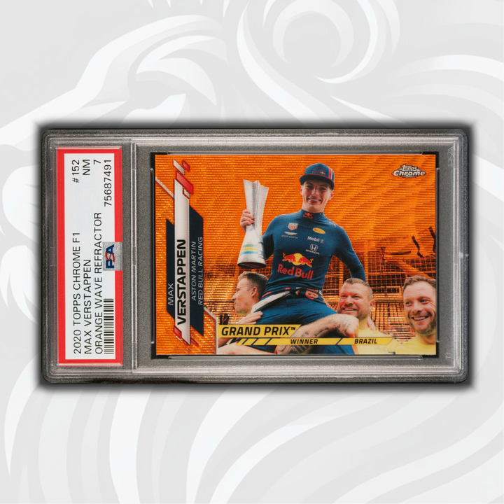 PSA 7 - 02/25 Max Verstappen - Brazil grand prix winners #152 - Orange Wave Refractor