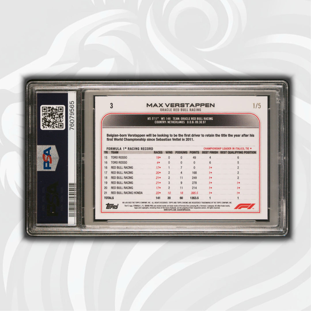 PSA 10 - 1/5 Max Verstappen #3 - Red Wave Refractor - 2022 Topps Chrome F1