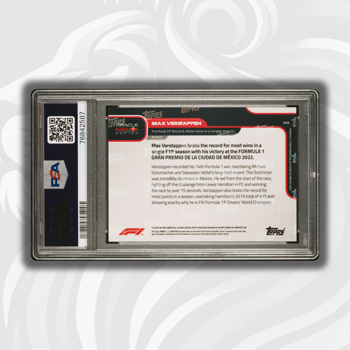 PSA 10 - 08/10 - Max Verstappen #73 - Most Wins - Blue - 2022 Topps Now