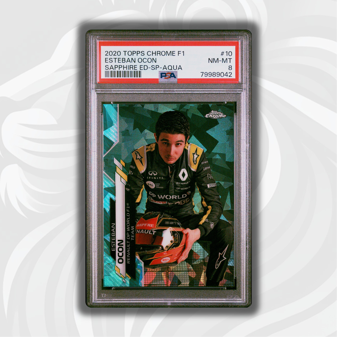 PSA 8 - 51/99 Esteban Ocon #10 - 2020 Topps Chrome F1 - Sapphire Edition SP Aqua - Front