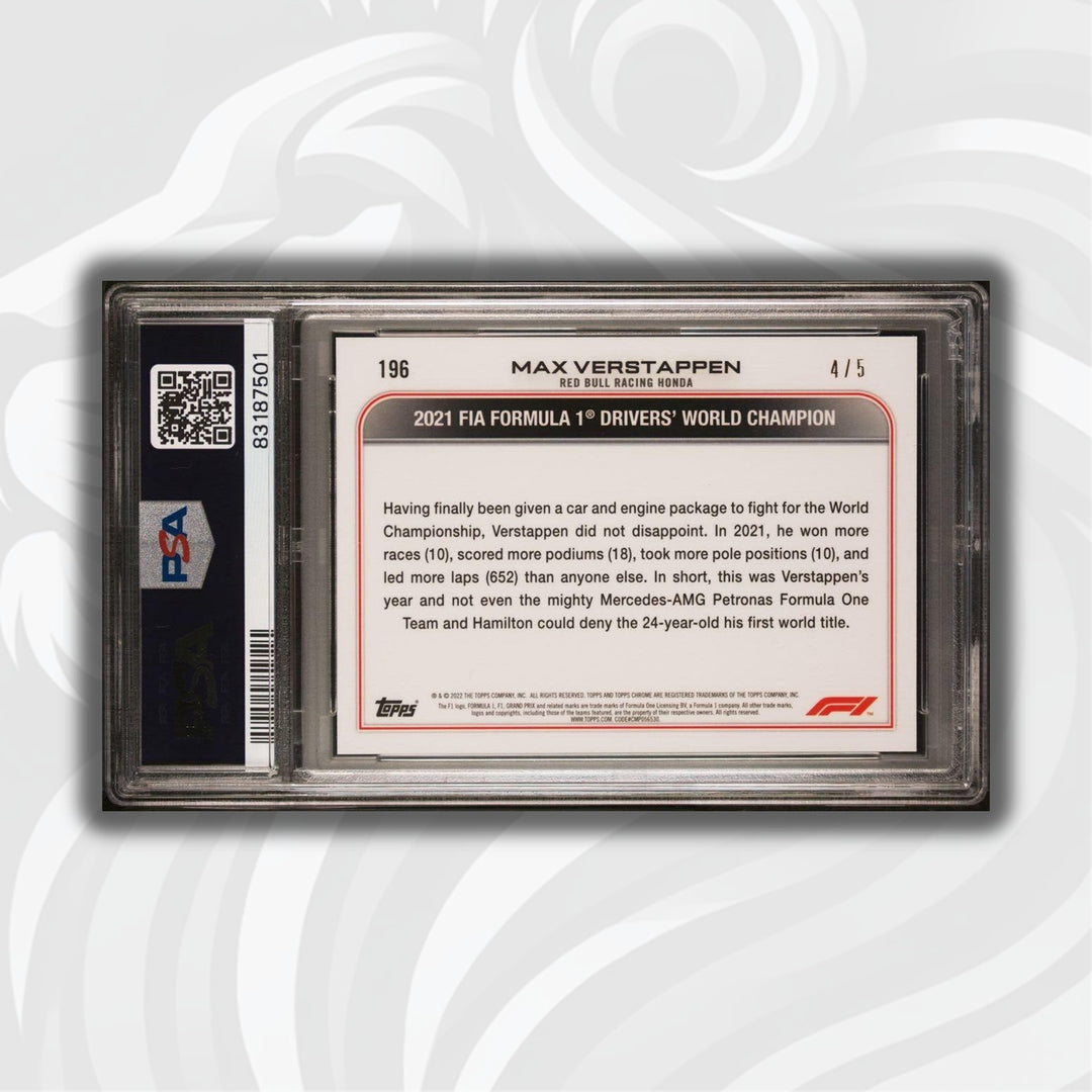 PSA 9 - 4/5 Max Verstappen #196 - Sapphire - 2022 Topps Chrome F1 - Red