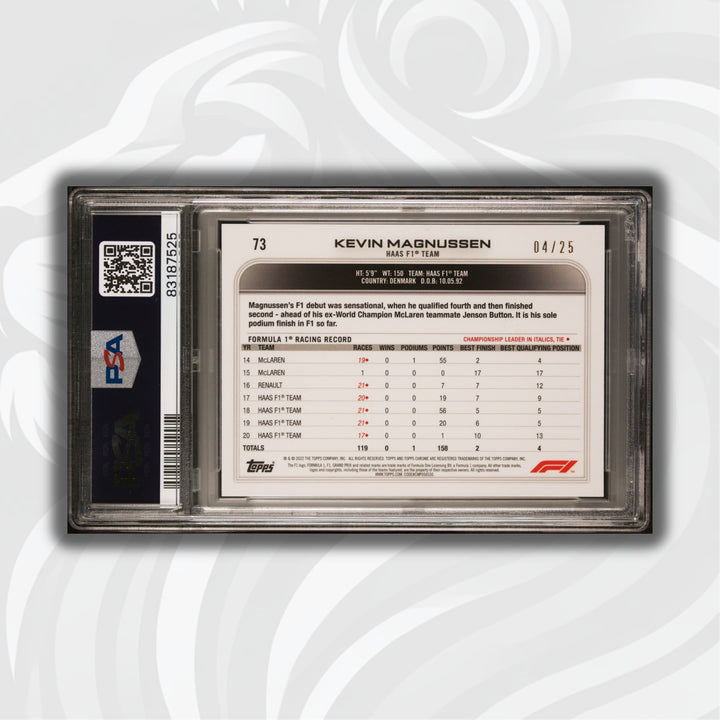 PSA 8 - /25 Kevin Magnussen #73 - Sapphire Orange - 2022 Topps Chrome F1