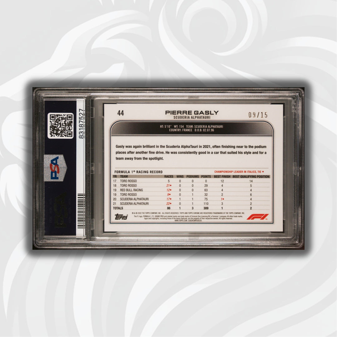 PSA 8 - 09/15 Pierre Gasly #44 - Sapphire Black & White - 2022 Topps Chrome F1