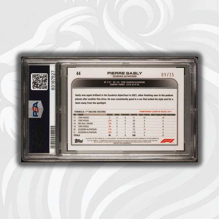 PSA 8 - 09/15 Pierre Gasly #44 - Sapphire Black & White - 2022 Topps Chrome F1
