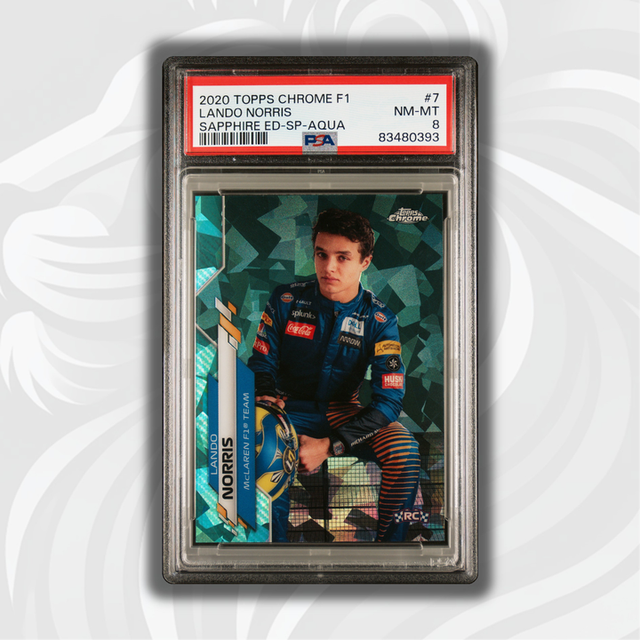 PSA 8 - 95/99 兰多·诺里斯 #7 - 2020 Topps Chrome F1 - 蓝宝石SP - 水蓝色
