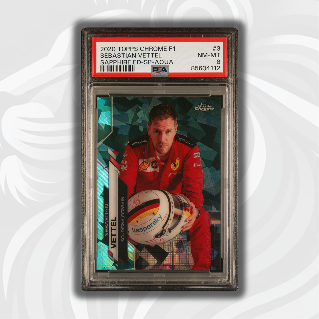 PSA 8 - 18/99 Sebastian Vettel #3 - 2020 Topps Chrome F1 - Sapphire Edition SP Aqua - Front