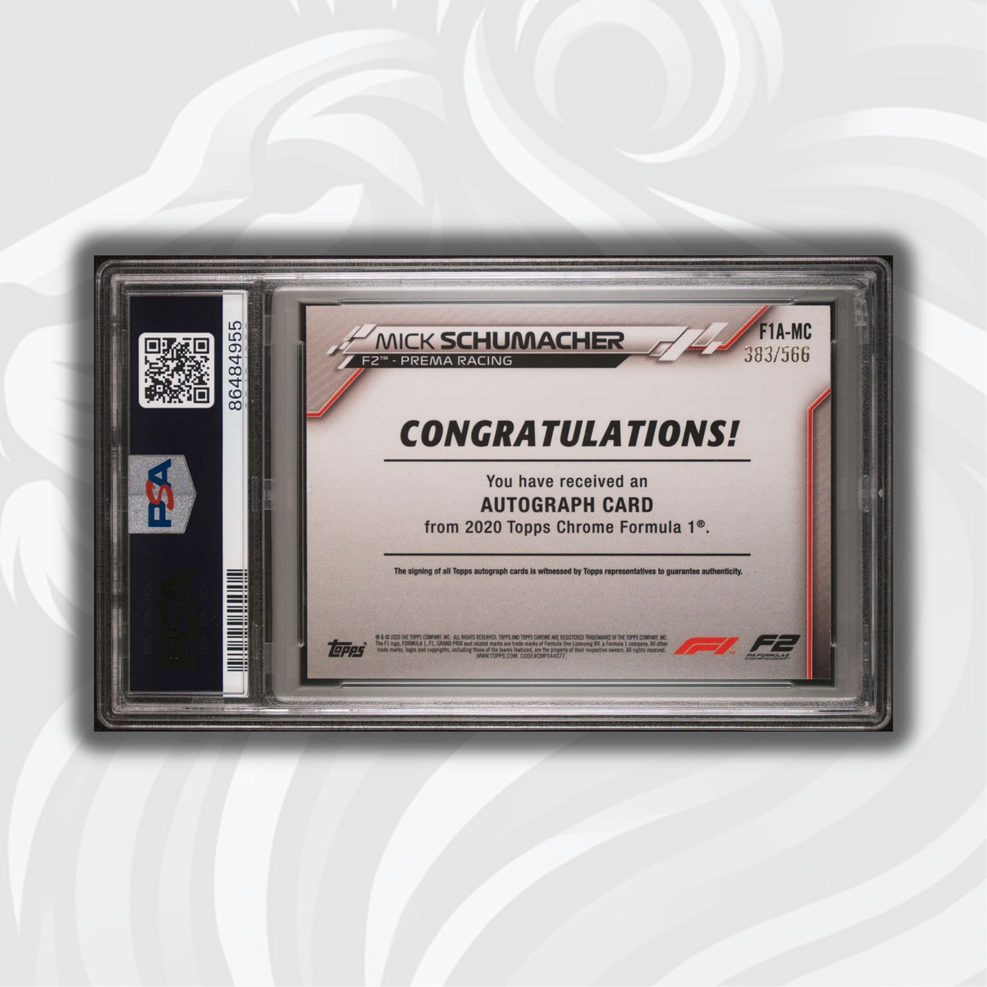 383/566 Mick Schumacher #MC - F2 - Prema Racing - Autograph - PSA 7