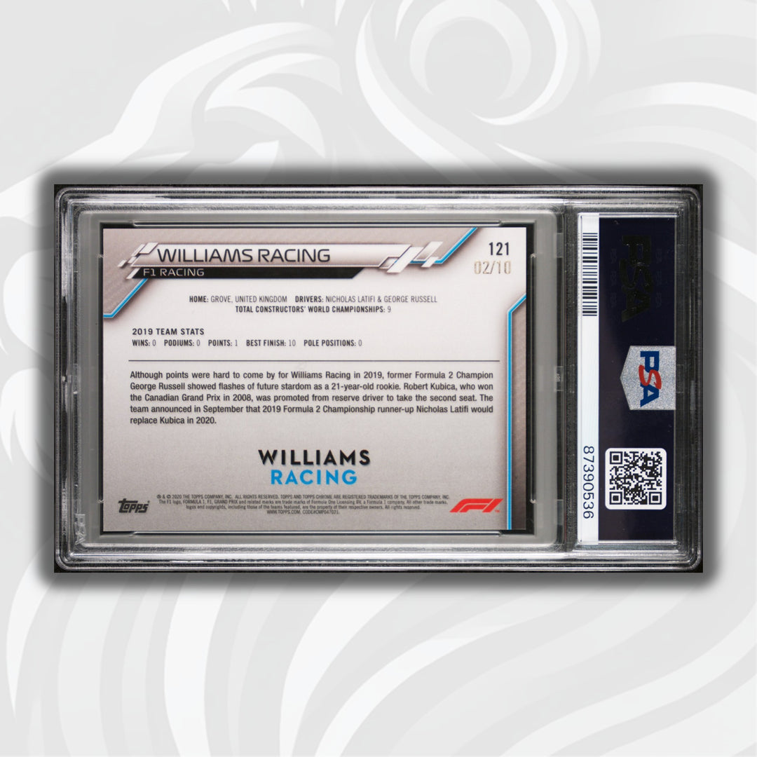 PSA 8 - 02/10 Williams Racing #121 - Sapphire - Purple -2020 Chrome F1