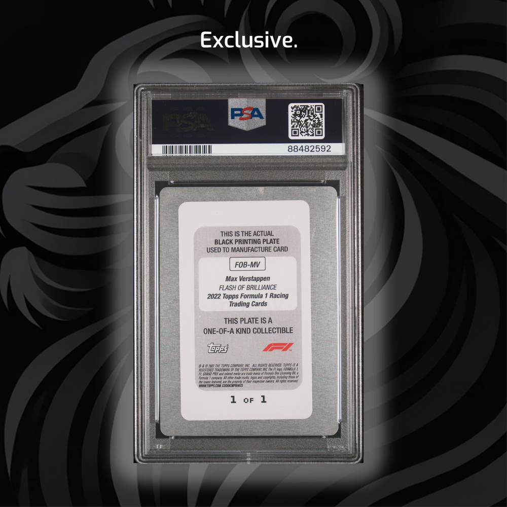 PSA AUTHENTIC - Max Verstappen #FOBMV - Flash of Brilliance Black Printing Plate 1/1 - 2022 Topps Formula 1 - Back