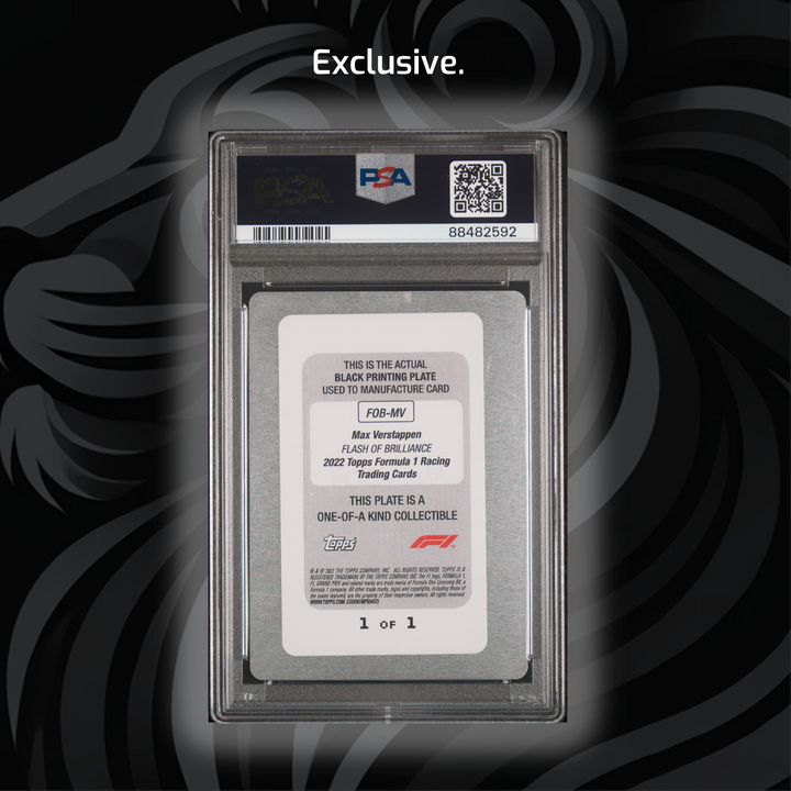 PSA AUTHENTIC - Max Verstappen #FOBMV - Flash of Brilliance Black Printing Plate 1/1 - 2022 Topps Formula 1 - Back