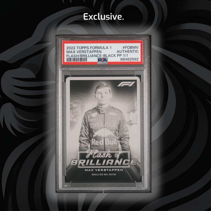 PSA AUTHENTIC - Max Verstappen #FOBMV - Flash of Brilliance Black Printing Plate 1/1 - 2022 Topps Formula 1 - Front