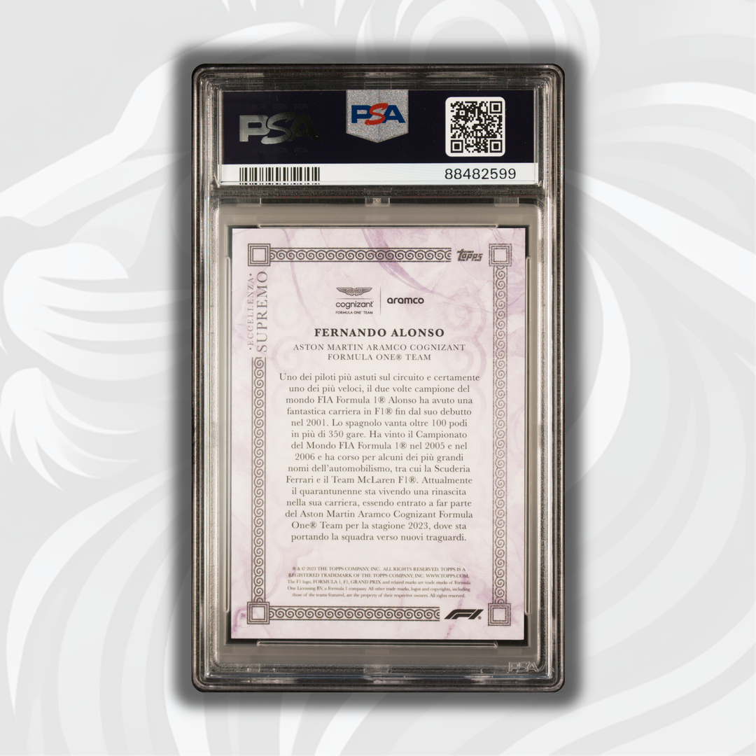 PSA 9 - 04/25 Purple - Fernando Alonso - 2023 Eccellenza Supremo