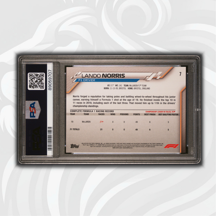PSA 9 - Lando Norris #7 - 70th Anniversary Gold - 2020 Topps Chrome F1 - Back