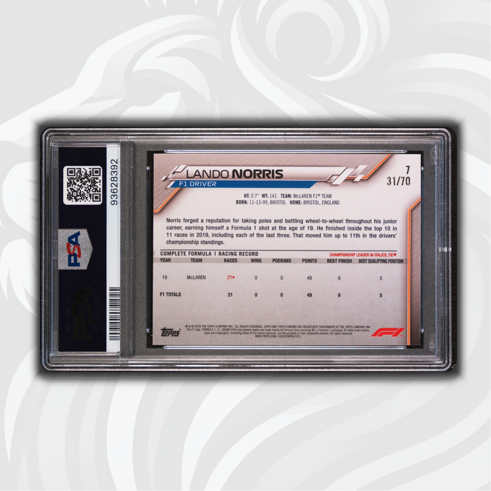 PSA 8 - 31/70 Lando Norris #7 - Sapphire ED-70th ANVRS - 2020 Topps Chrome F1 - Back