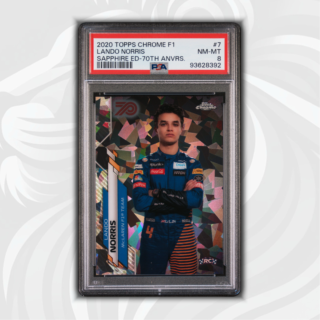 PSA 8 - 31/70 Lando Norris #7 - Sapphire ED-70th ANVRS - 2020 Topps Chrome F1 - Front