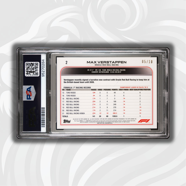 PSA 9 -  05/10 Max Verstappen #2 - Sapphire - Purple - 2022 Topps Chrome