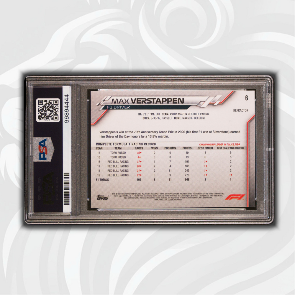 PSA 9 - Max Verstappen #6 - Refractor - 2020 Topps Chrome F1 - Back