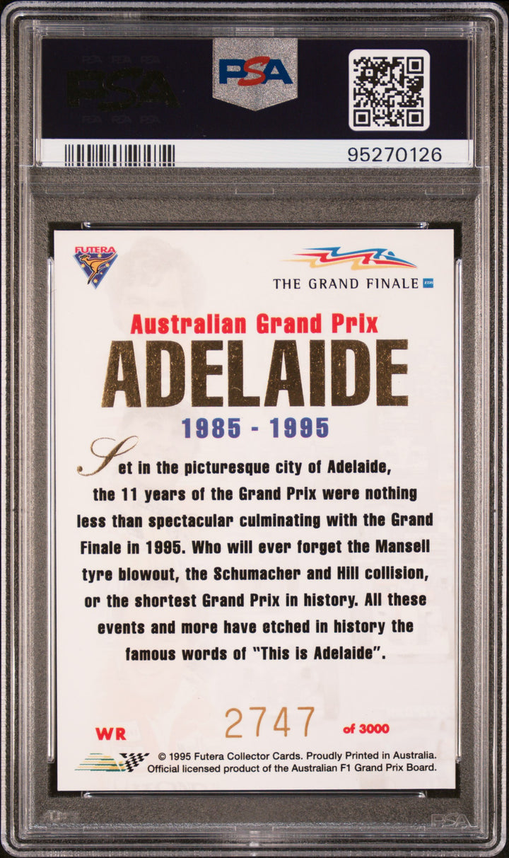 PSA 8 - 2747/3000 Thanks Adelaide #WR - 1995 Futera F1 Grand Prix - Redemption