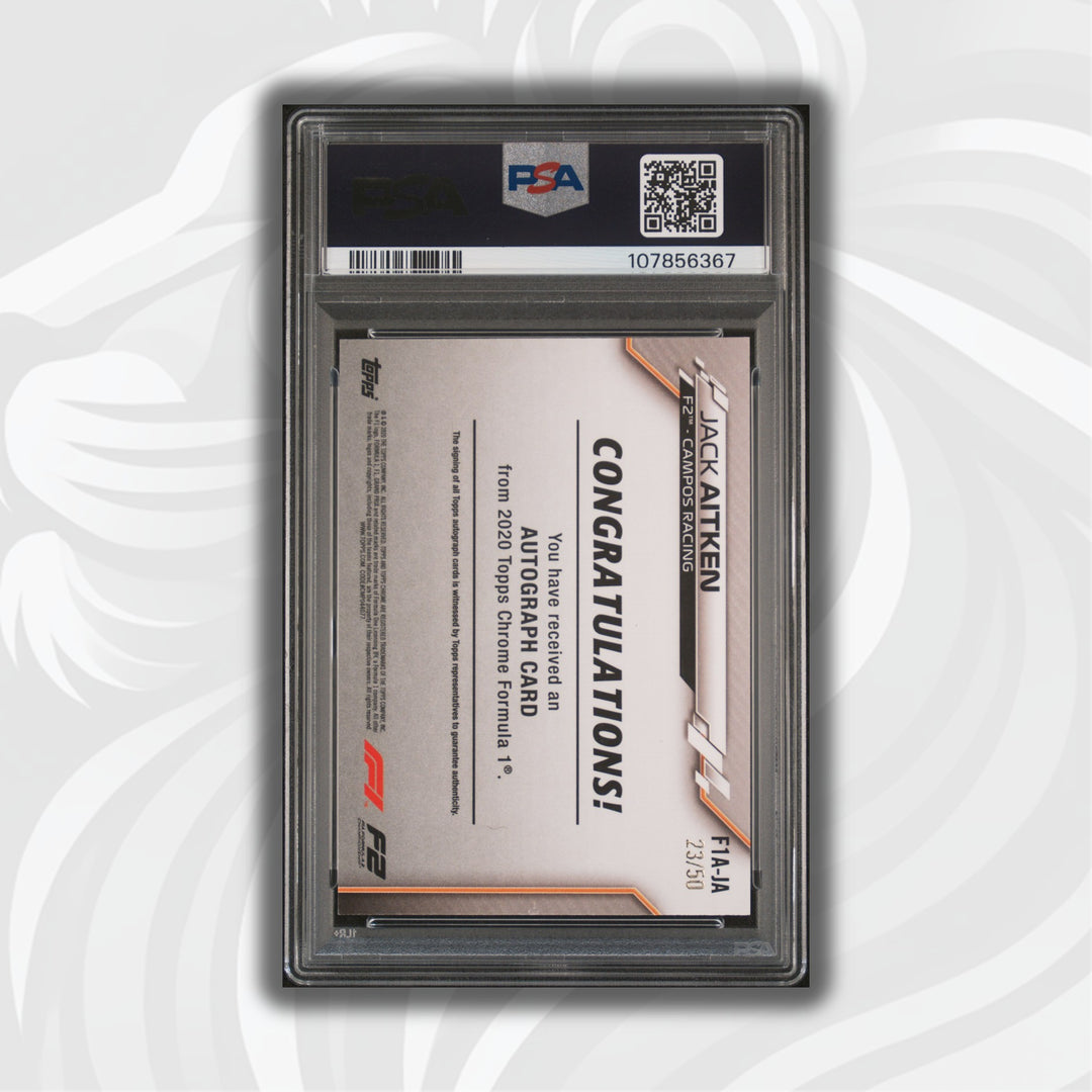PSA 8 - 23/50 Auto - Jack Aitken #F1A-JA - Topps Chrome 2020 - Gold Wave (POP3, 1 HIGHER)
