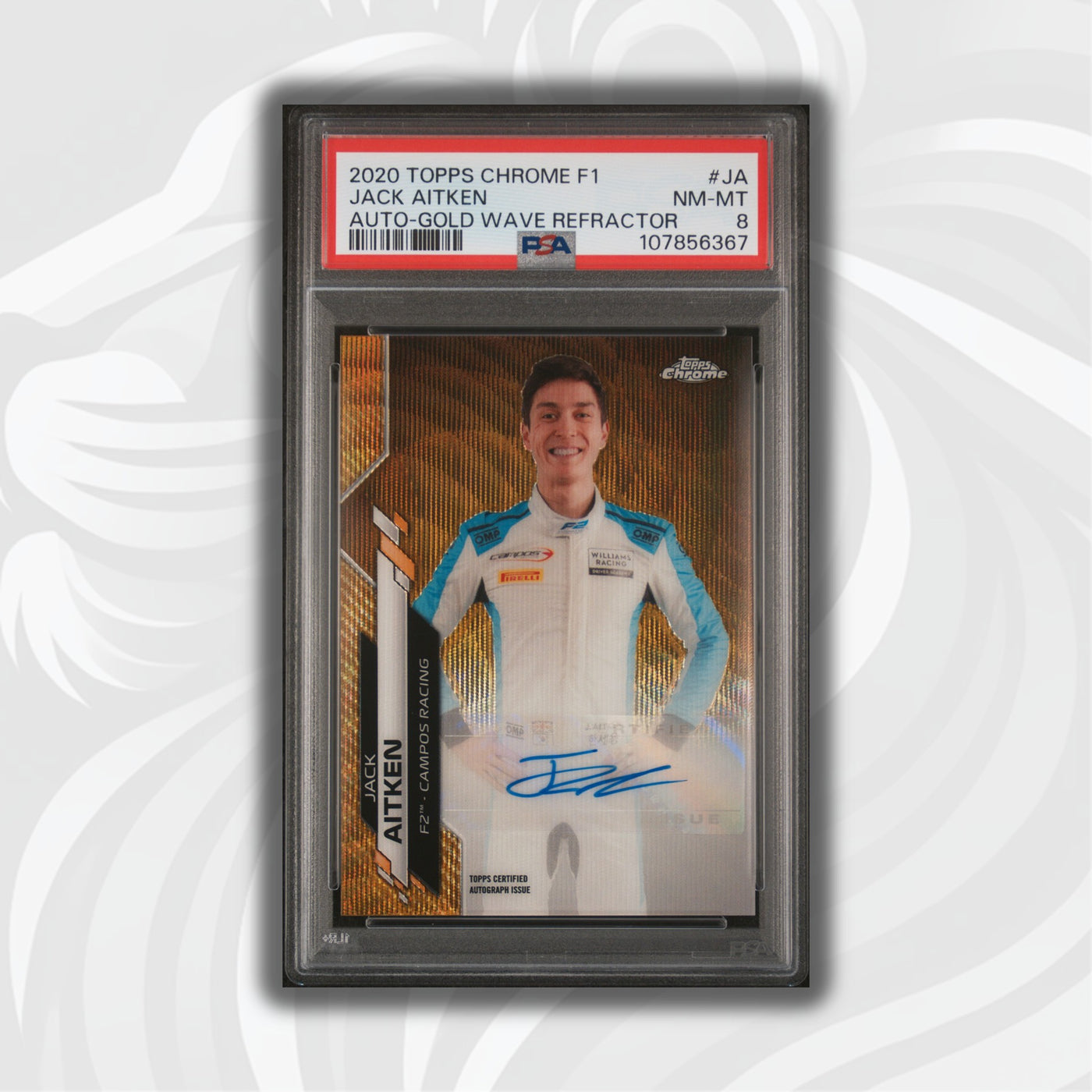 PSA 8 - 23/50 Auto - Jack Aitken #F1A-JA - Topps Chrome 2020 - Gold Wave (POP3, 1 HIGHER)