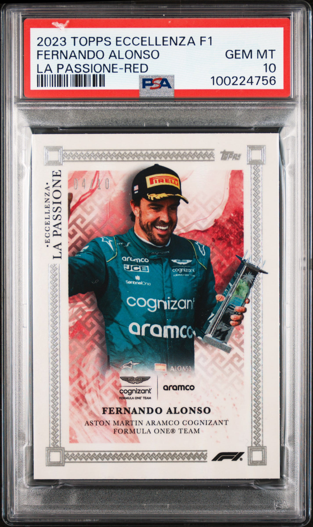 PSA 10 - 04/10 Fernando Alonso - Red - 2023 Topps Eccellenza - La Passione