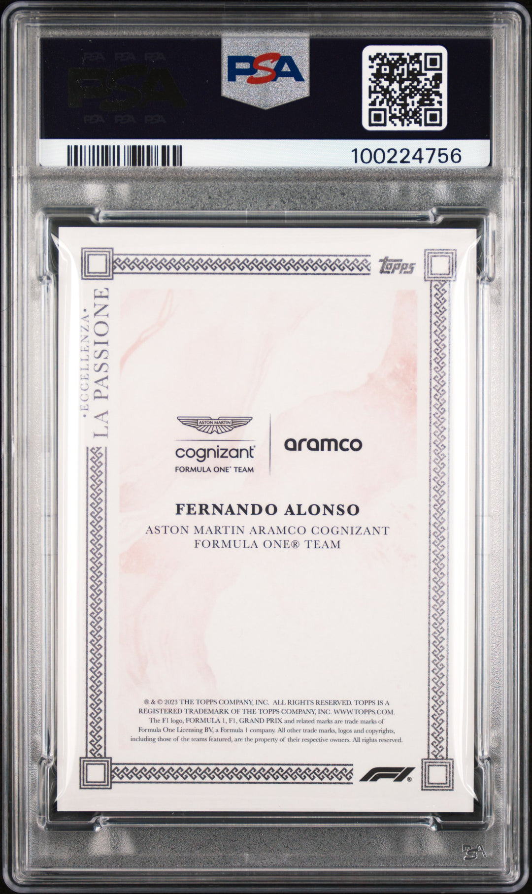 PSA 10 - 04/10 Fernando Alonso - Red - 2023 Topps Eccellenza - La Passione