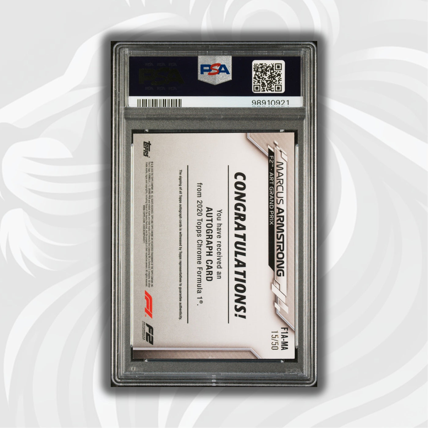 PSA 9 - 15/50 Auto - Marcus Armstrong #F1A-MA - Topps Chrome 2020 - Gold Wave (POP1)