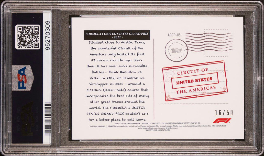 PSA 10 - 16/50 - Art Du Grand Prix #ADGPUS Gold - 2022 Topps Formula 1