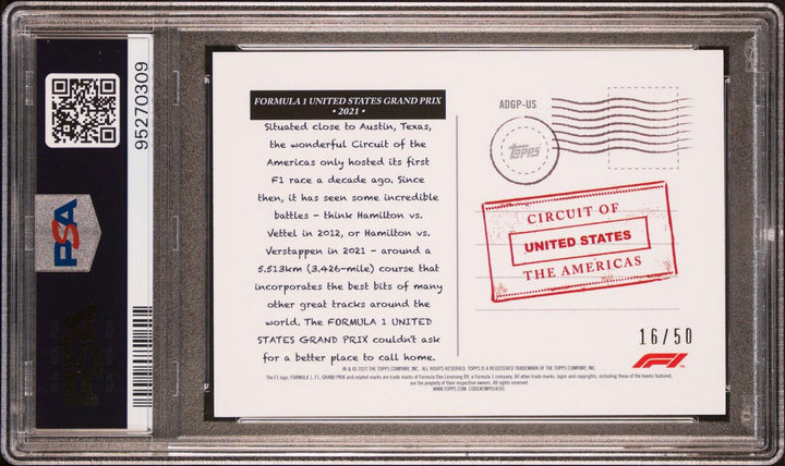 PSA 10 - 16/50 - Art Du Grand Prix #ADGPUS Gold - 2022 Topps Formula 1