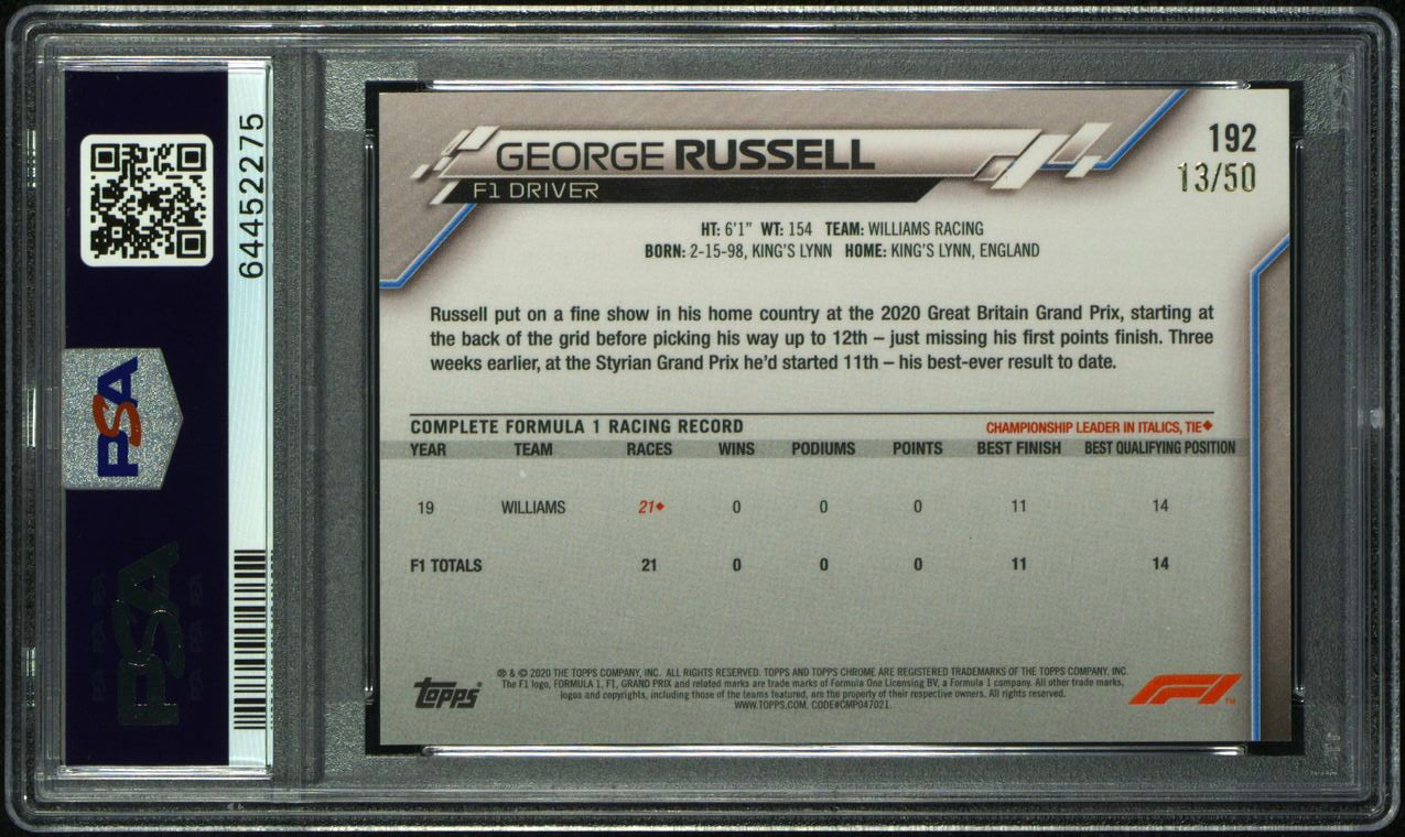 PSA 8 - George Russell #192 - Sapphire - Gold - 2020 Topps Chrome F1 - Rookie Card