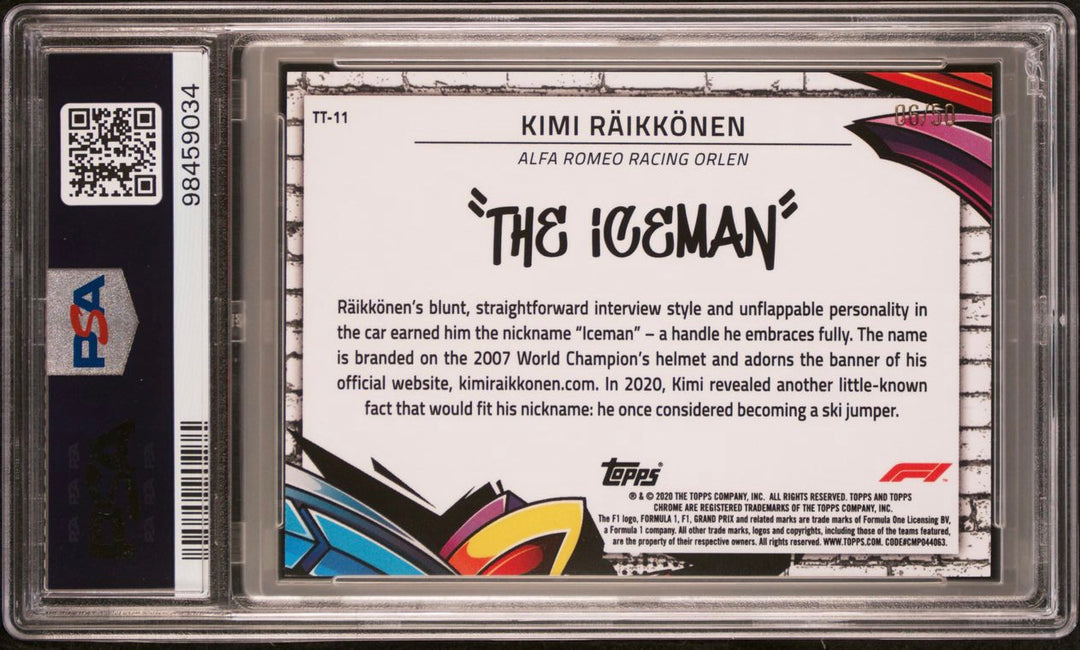 PSA 8 - 06/50 - Kimi Raikkonen #11 - Track Tags - 2020 Topps Chrome F1 - Gold